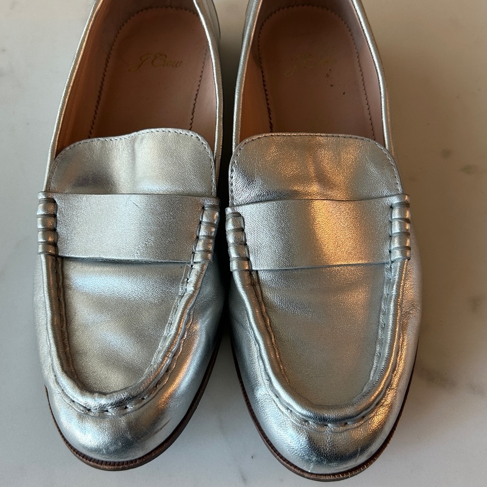 J. Crew Metallic Silver Flats